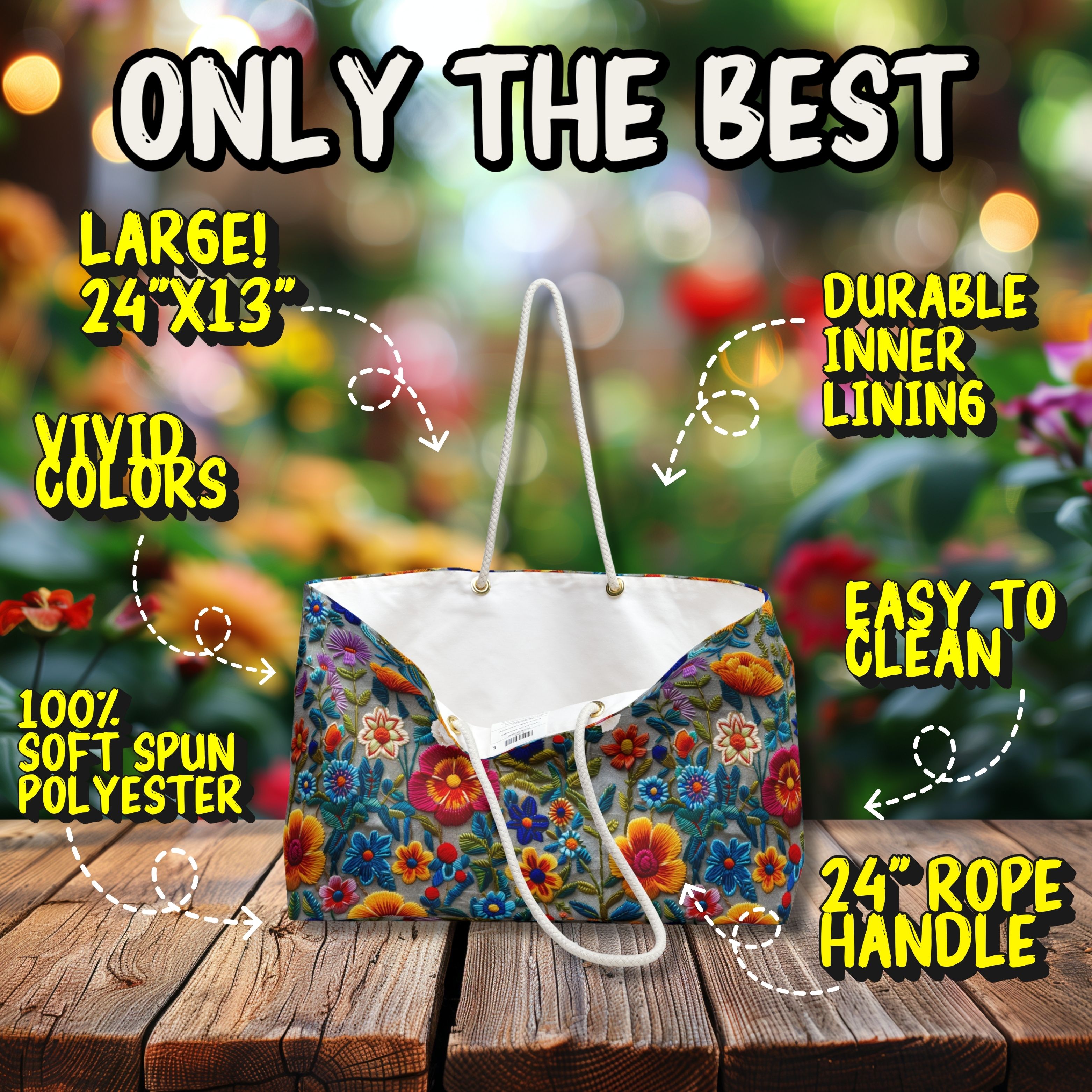 Vintage-Inspired Faux Embroidered Flowers Deluxe Tote Bag – Cottagecore Chic for Travel & Everyday!