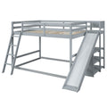 Gray Full Over Full Bunk Bed with Ladder, Slide, and Shelves - Pine Wood & MDF, 95.5''L x 76.7''W x 58.3''H