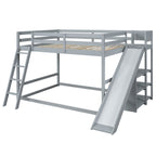 Gray Full Over Full Bunk Bed with Ladder, Slide, and Shelves - Pine Wood & MDF, 95.5''L x 76.7''W x 58.3''H