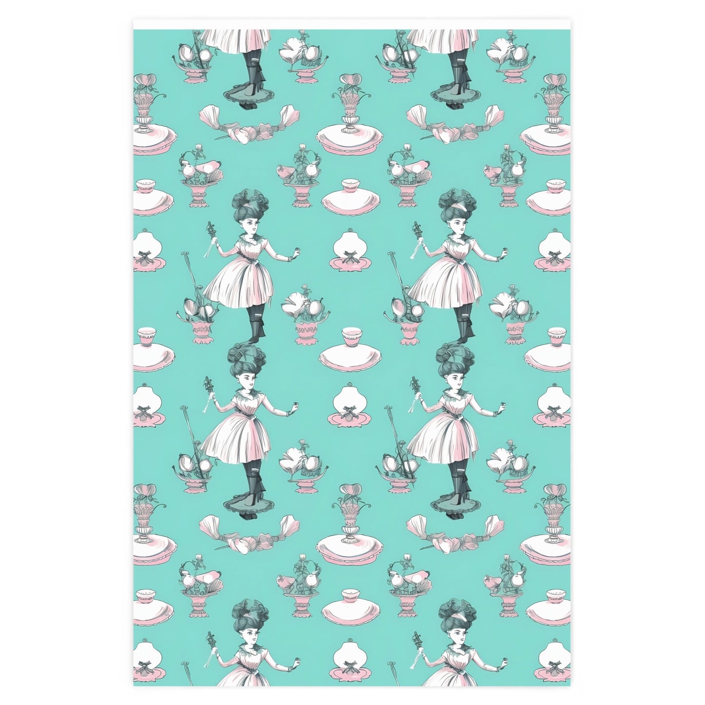 Victorian Woman Teacup Design Wrapping Paper Rolls from The Curated Goose