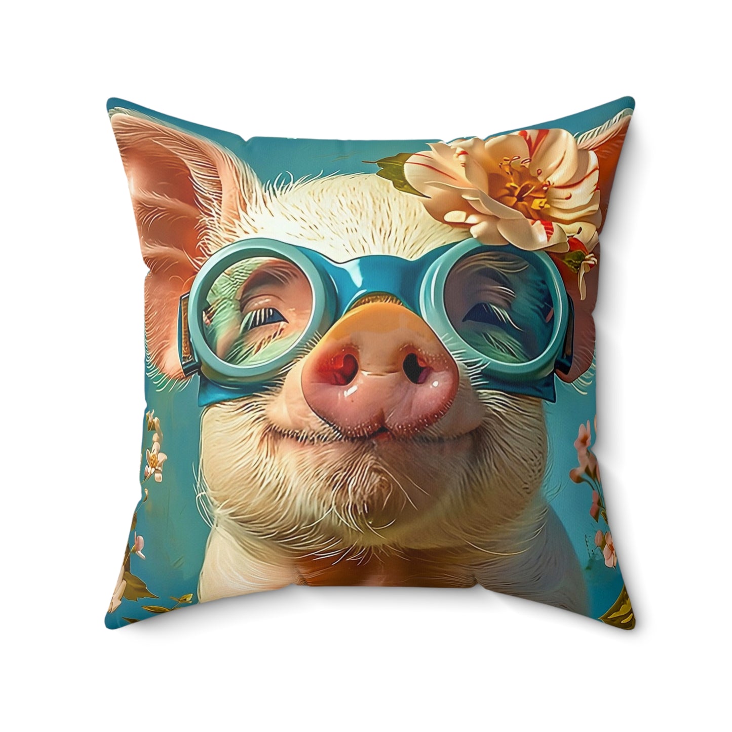 Faux Suede Square Pillow | Funny Pig in Goggles Throw Pillow