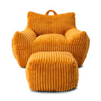 Giant Plush Bean Bag Chair with Armrests and Footstool for Adults in Comfy Yellow Corduroy
