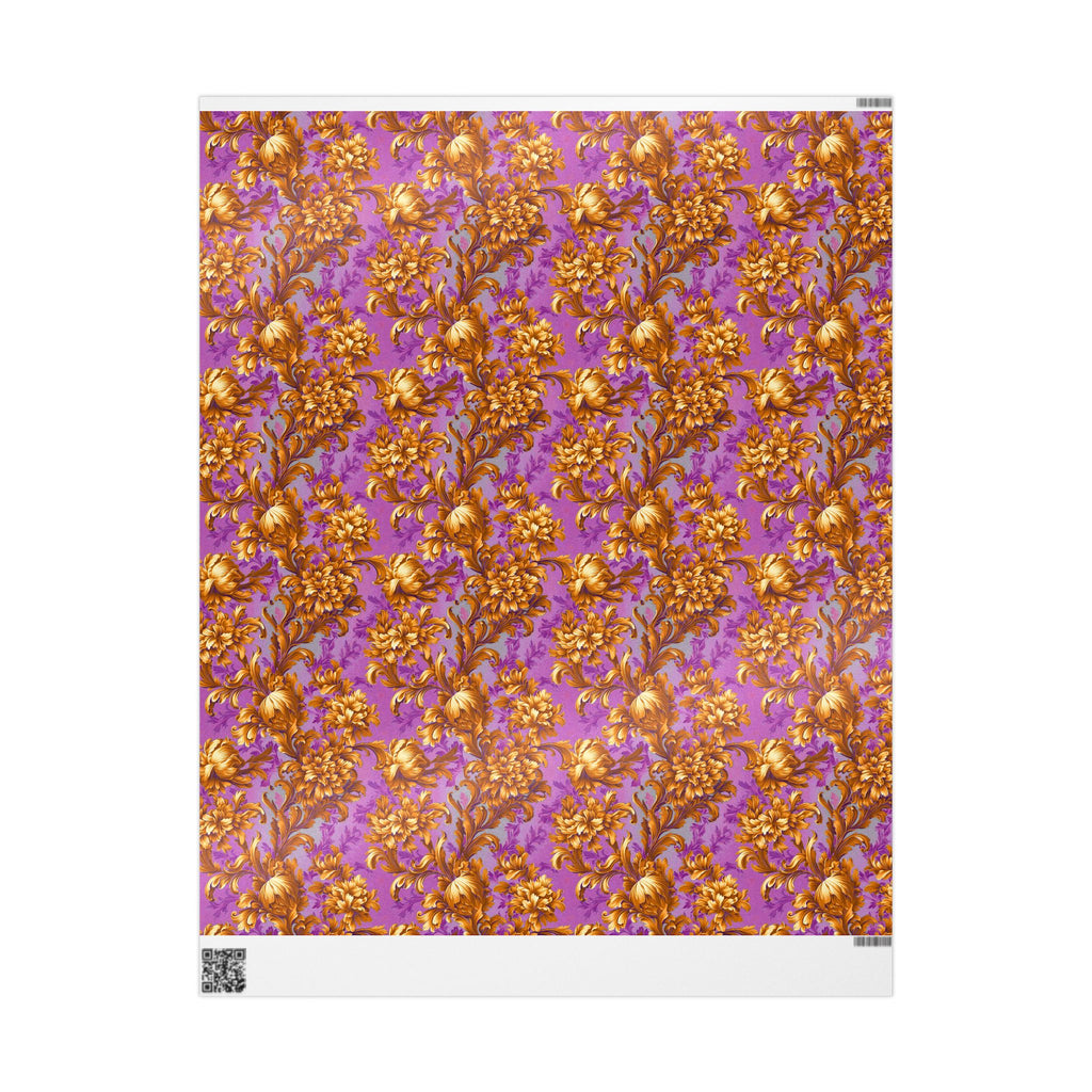 Baroque Beauty Wrapping Paper Rolls – Luxurious Purple & Gold Floral Elegance