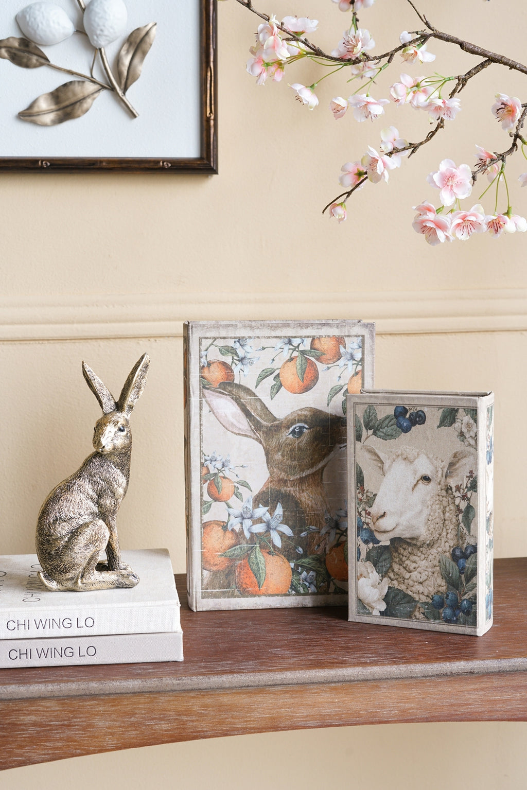 Set of 2 Decorative Book Box with Rabbit and Sheep Motifs,  L:7x3x10.5' S:5x2x8.5