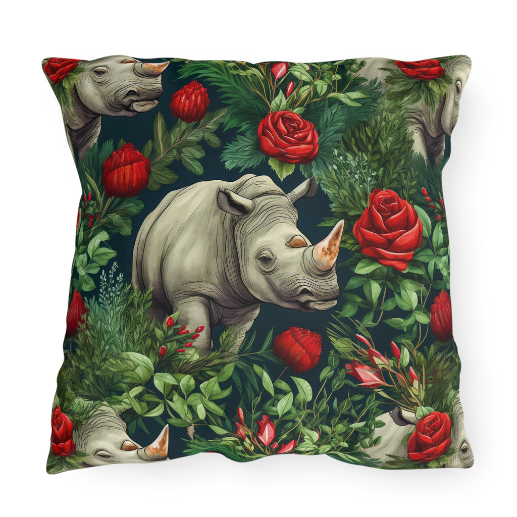 Outdoor Pillow | Floral Rhinoceros Throw Pillow