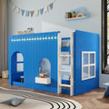 Loft Bed Twin Size, Klein Blue, Solid Wood, Kids With Warm LED Light String