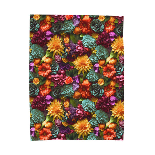 Velveteen Plush Blanket | Vintage Boho Floral Blanket / Super Soft Spring Flowers Throw Blanket from The Curated Goose