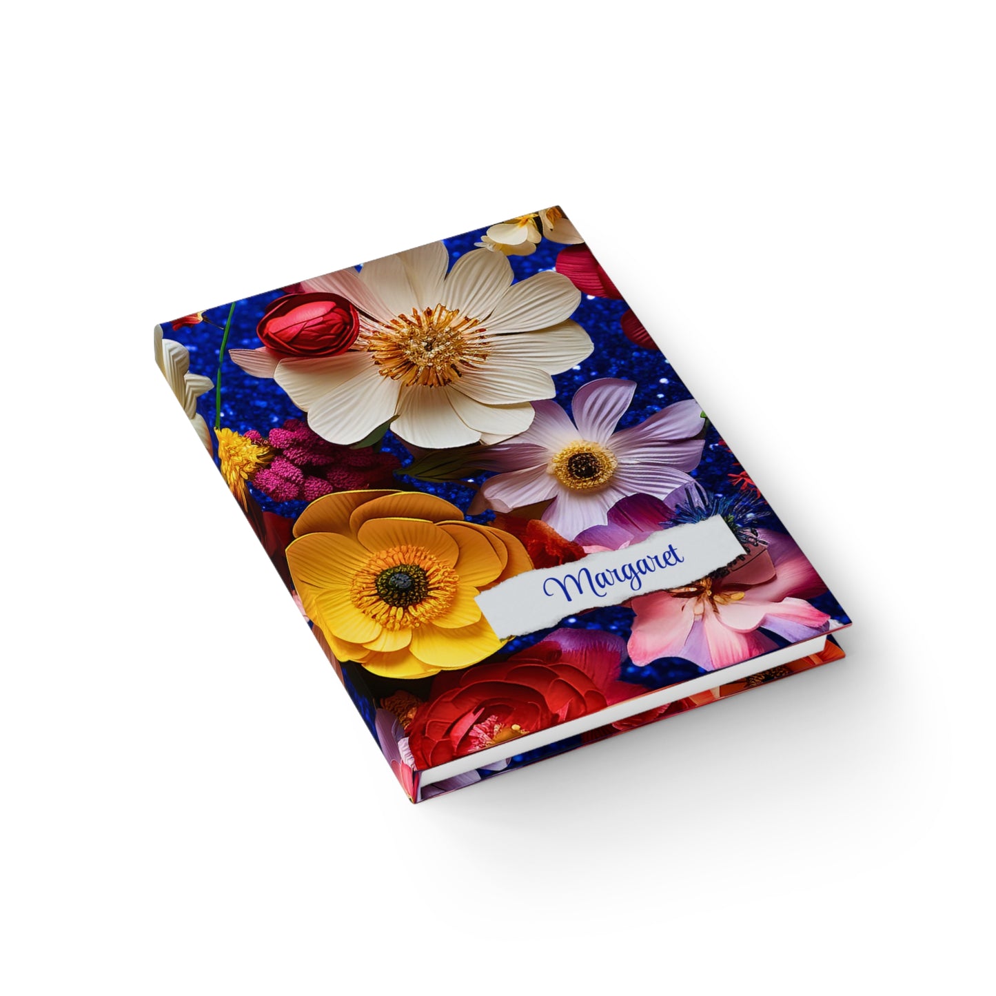 Personalized Name Flower Sparkle Journal | Custom Floral Hardcover Notebook | Unique Gift for Her