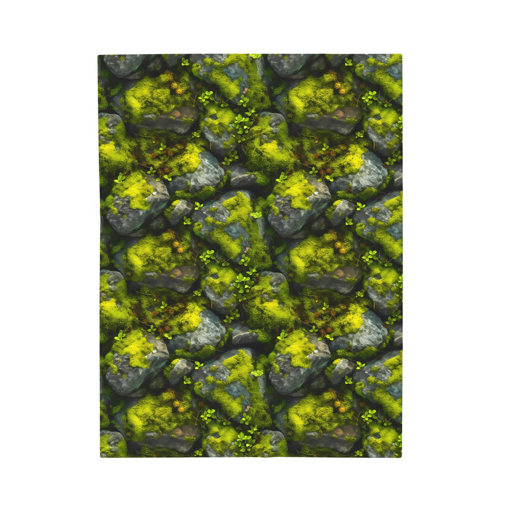 Velveteen Plush Blanket | Moss Covered Rocks | Nature Blanket