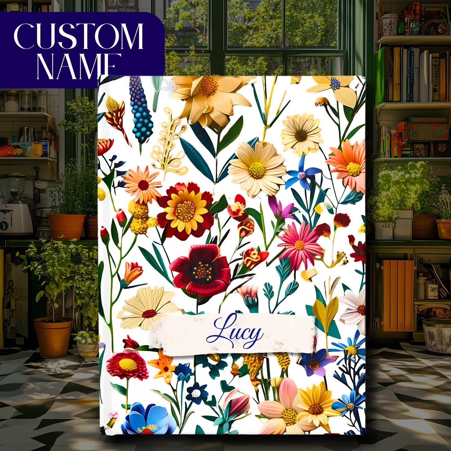Custom Name Elegant Wildflowers Journal | Custom Floral Hardcover Notebook | Unique Gift for Her