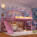 Children's room with a pink house-shaped bed and slide