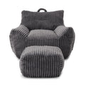 Giant Plush Bean Bag Chair for Adults with Armrests and Footstool, Comfy Grey Corduroy Chaise Lounge