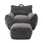Giant Plush Bean Bag Chair for Adults with Armrests and Footstool, Comfy Grey Corduroy Chaise Lounge