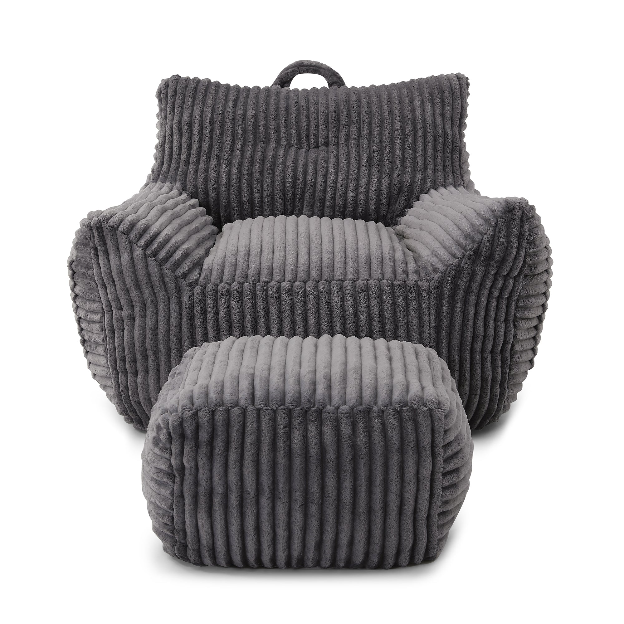 Giant Plush Bean Bag Chair for Adults with Armrests and Footstool, Comfy Grey Corduroy Chaise Lounge