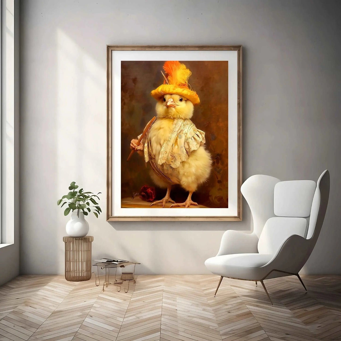 Yellow Baby Chick Renaissance Art Print | Funny Chicken Art from The Curated Goose