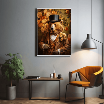 Elegant Victorian Bear Portrait - Regal Animal in Suit and Top Hat - Victorian Wedding Party Collection from The Curated Goose
