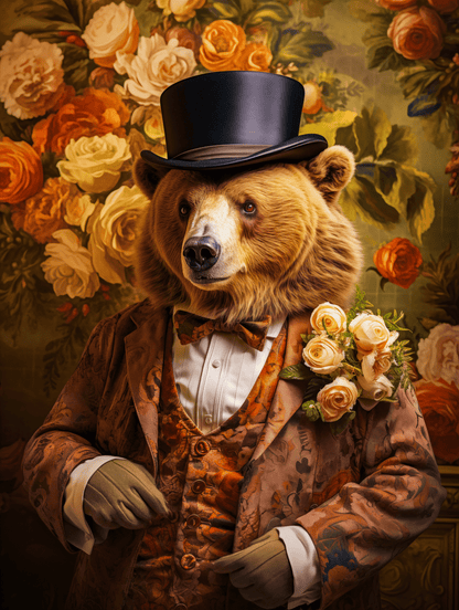 Elegant Victorian Bear Portrait - Regal Animal in Suit and Top Hat - Victorian Wedding Party Collection from The Curated Goose