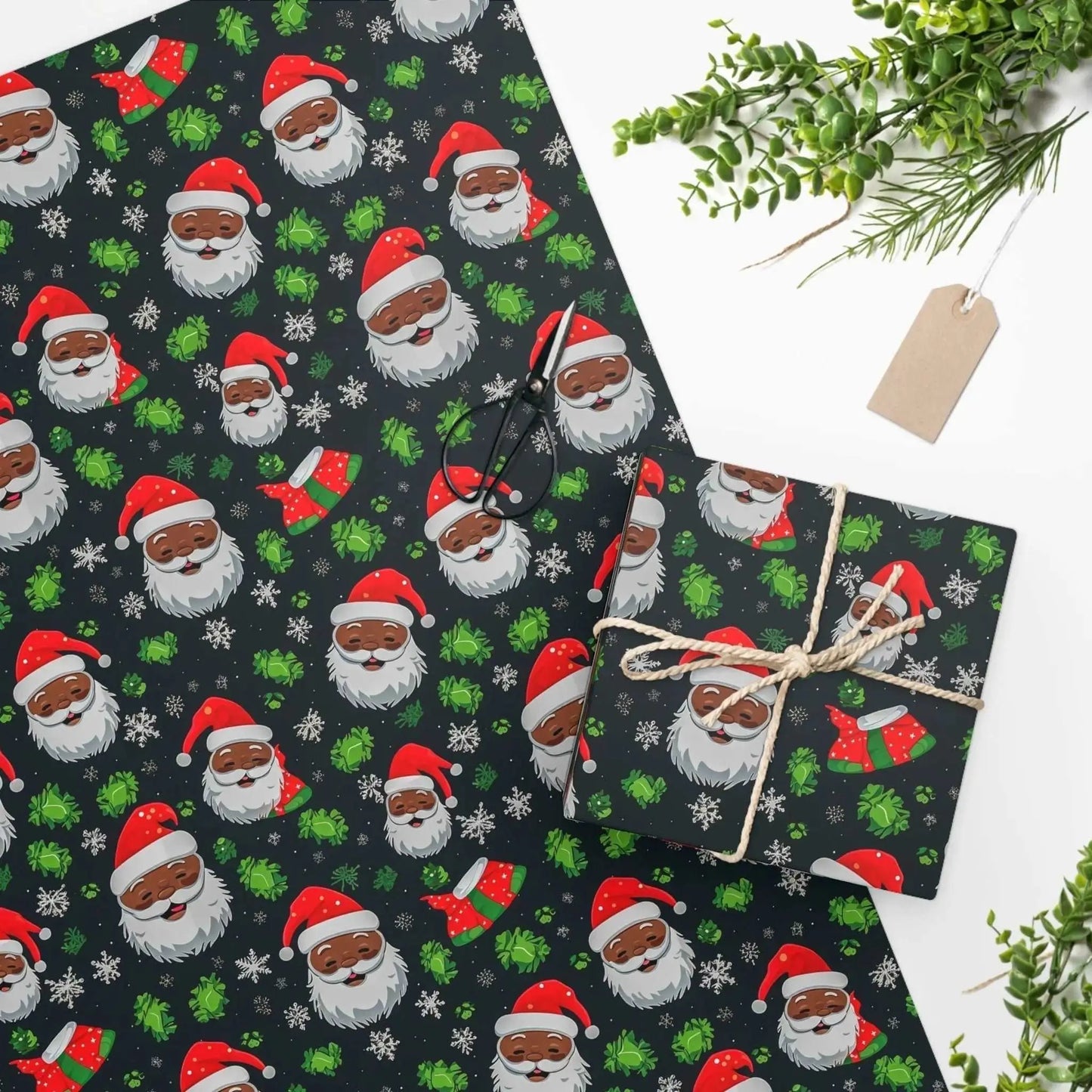 Black Santa & Mrs. Claus with Wreath Wrapping Paper Roll