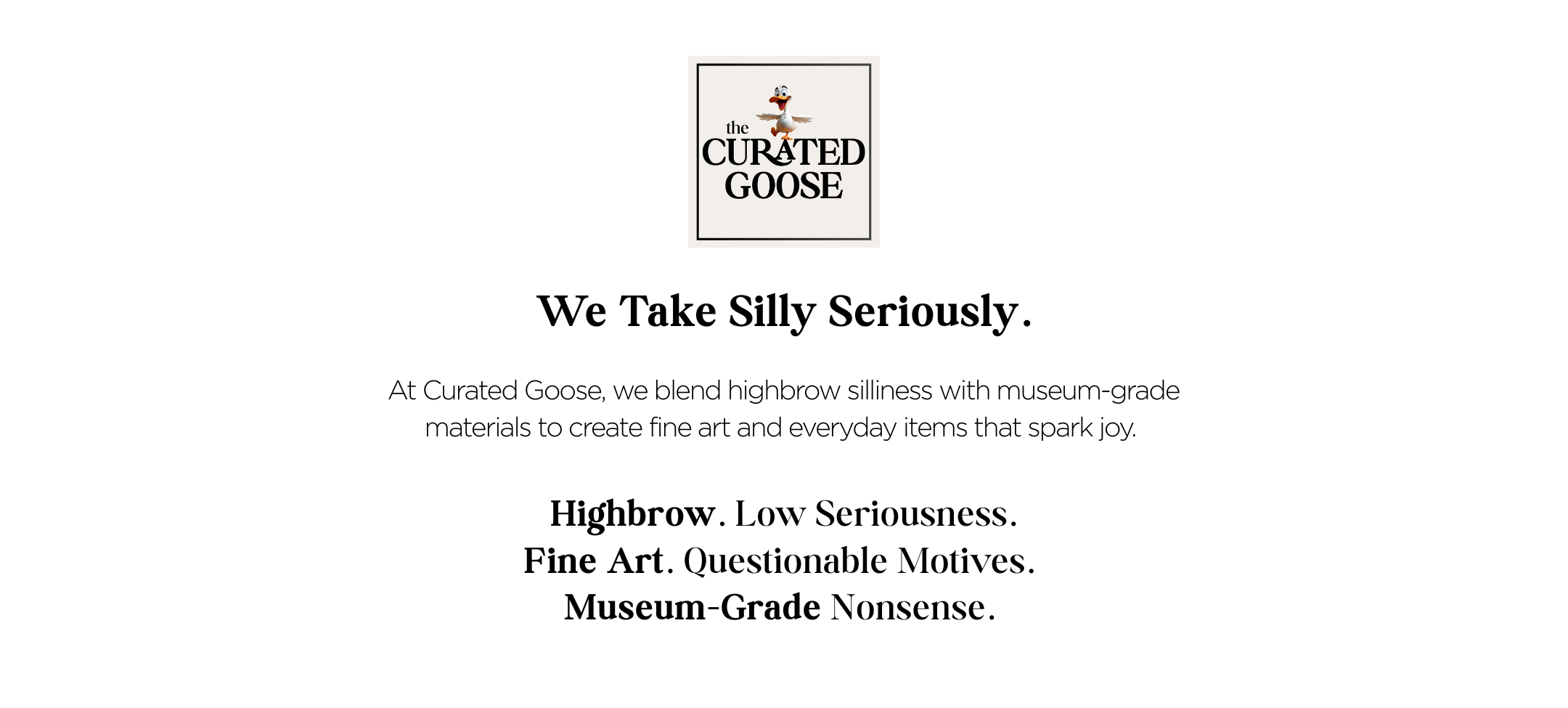 Promotional text for 'The Curated Goose' with a logo at the top on a white background.