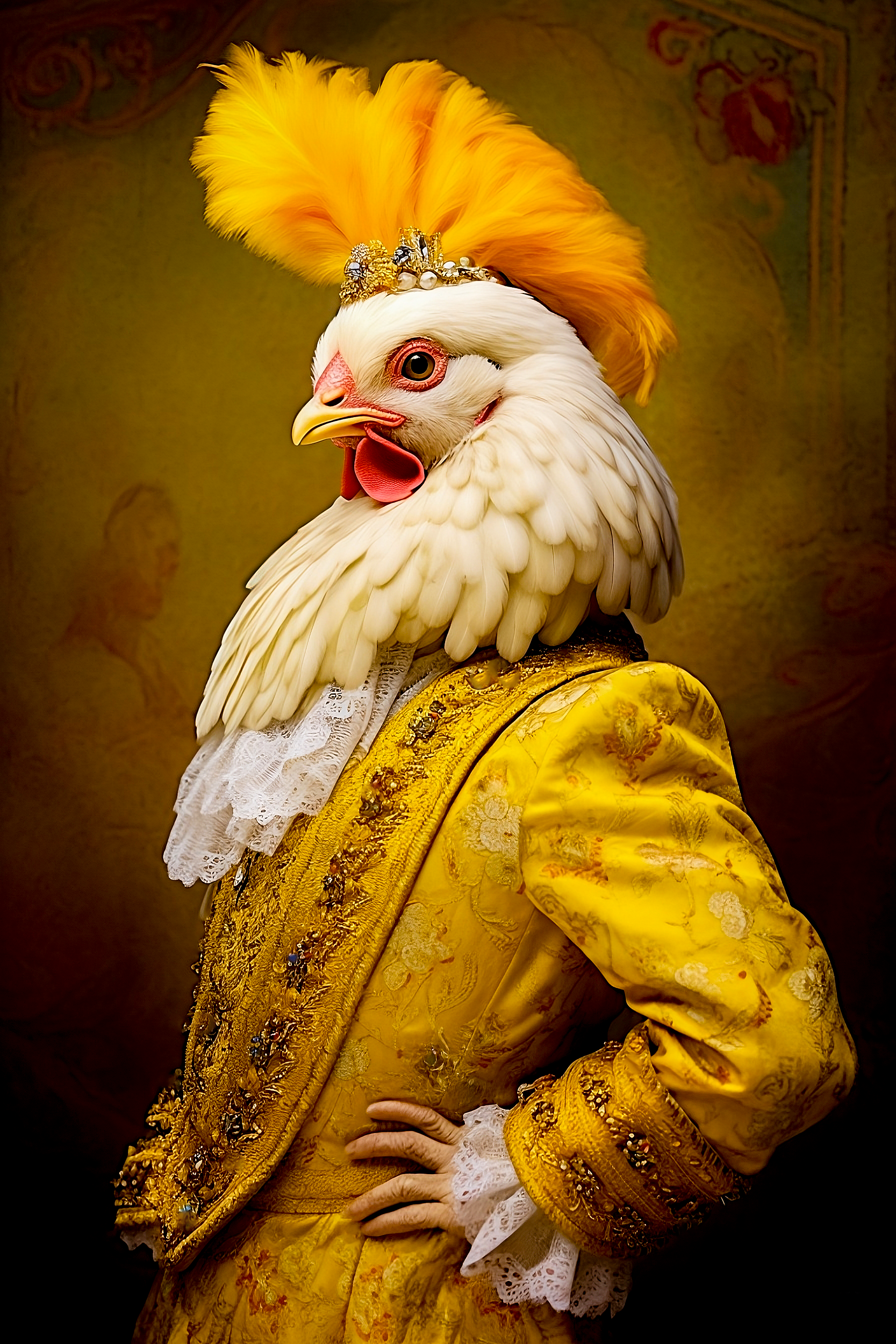 Renaissance Style Rooster Portrait Art Print | Victorian Animals in Costumes | Silly Animal Art Print from The Curated Goose
