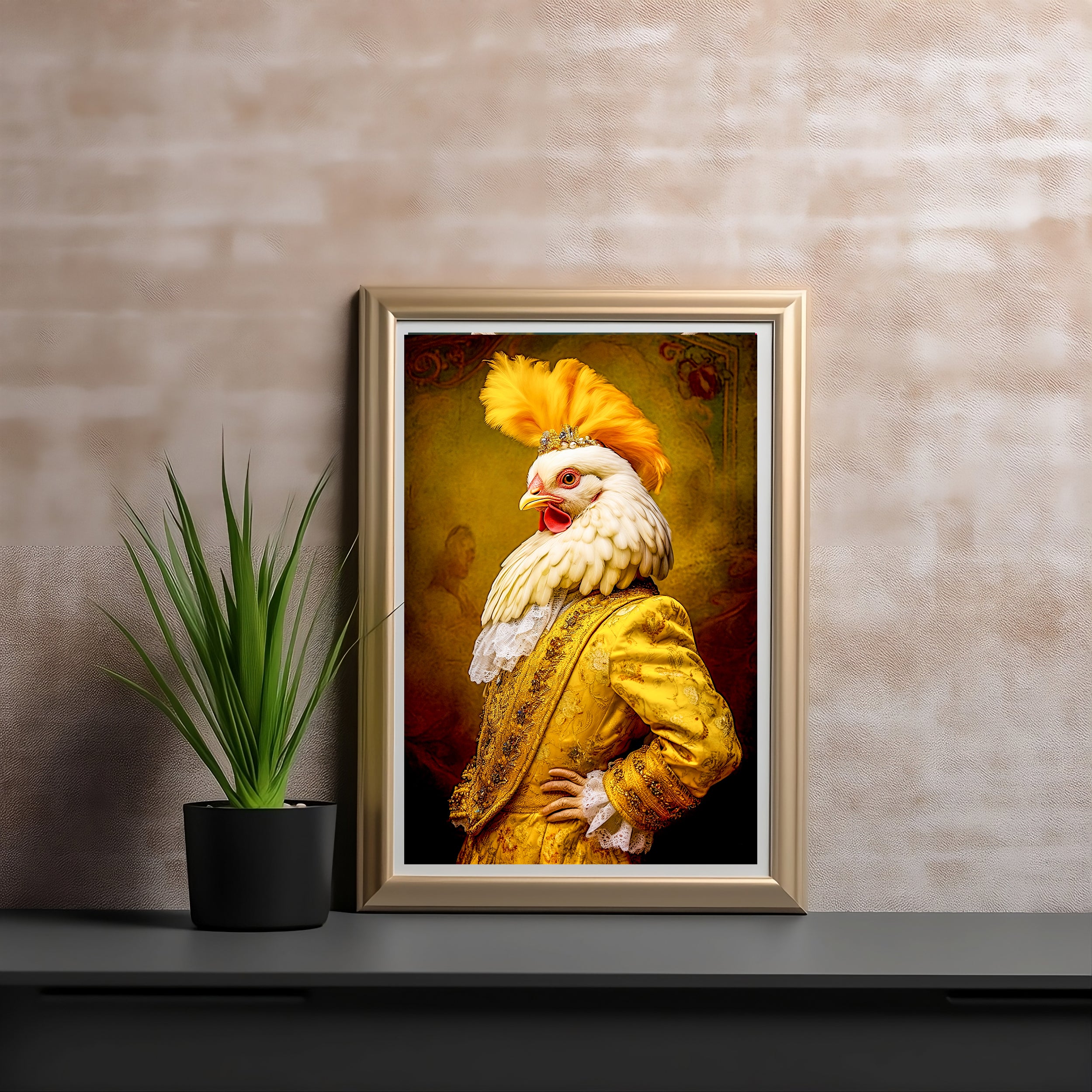 Renaissance Style Rooster Portrait Art Print | Victorian Animals in Costumes | Silly Animal Art Print from The Curated Goose
