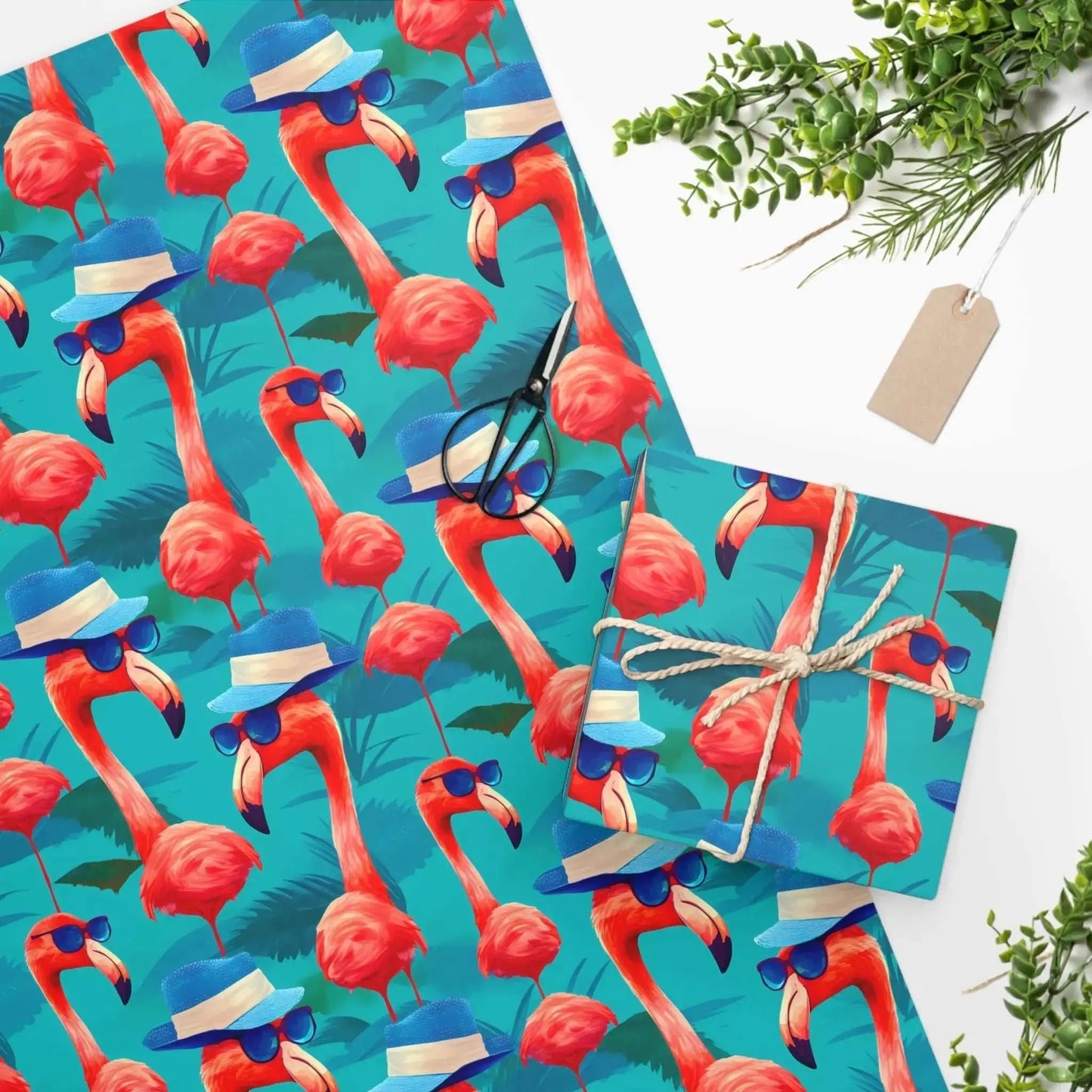 Colorful Pink Flamingo Wrapping Paper Rolls from The Curated Goose
