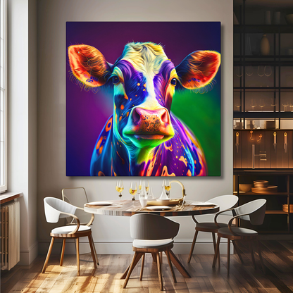 Colorful Cow Canvas Art Print: Maximalist Farmhouse Decor