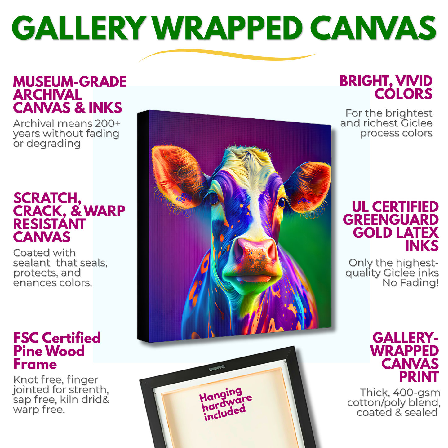 Colorful Cow Canvas Art Print: Maximalist Farmhouse Decor