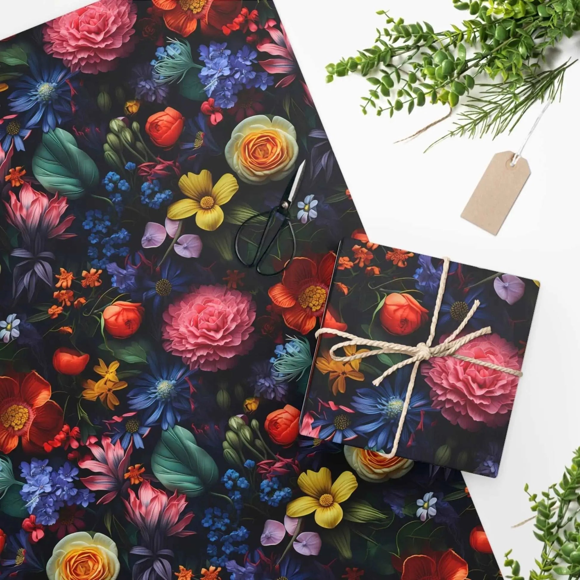 Moody and Dark Floral Wrapping Paper - The Curated Goose