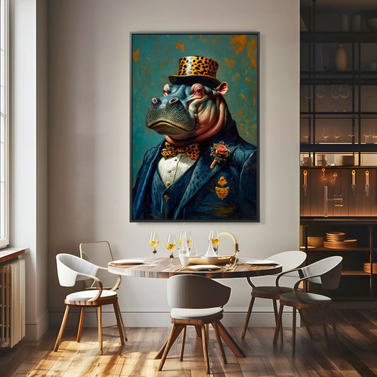 Dapper Hippo Portrait on Fine Art Paper | Unique Gift Idea, Animal Wall Art, Perfect for Birthdays and Celebrations