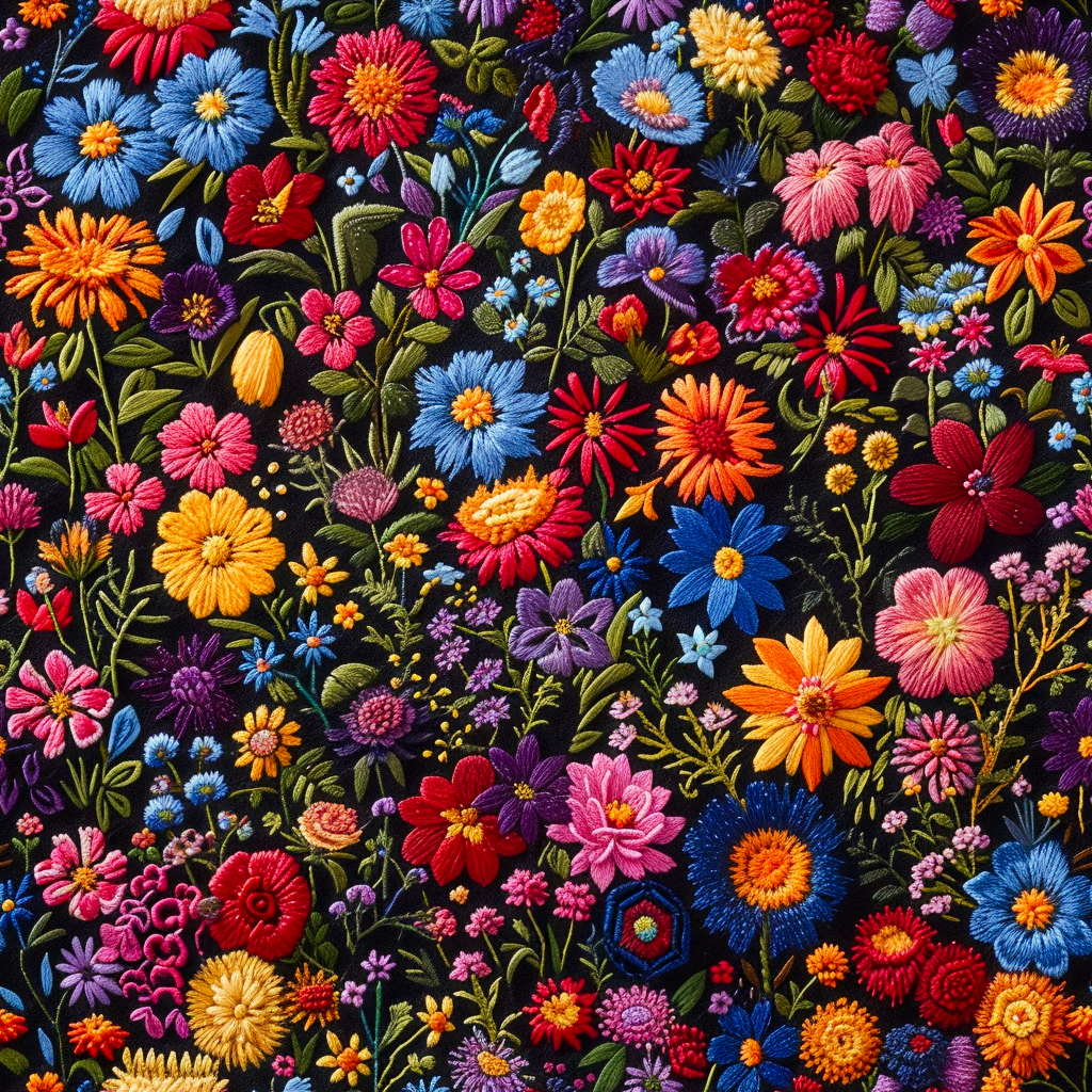 Embroidery Flowers Wrapping Paper Rolls |  Dark Background Floral Gift Wrap