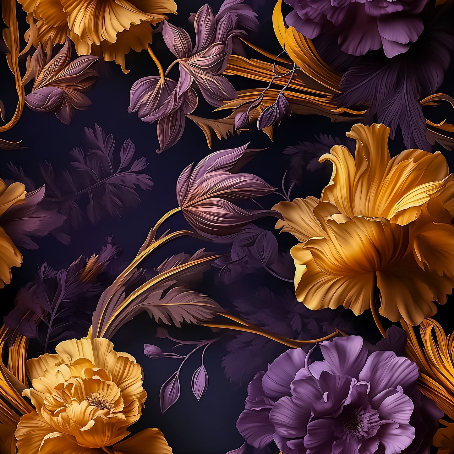 Moody Blooms Wrapping Paper – Dark, Luxurious Purple & Gold Floral Elegance