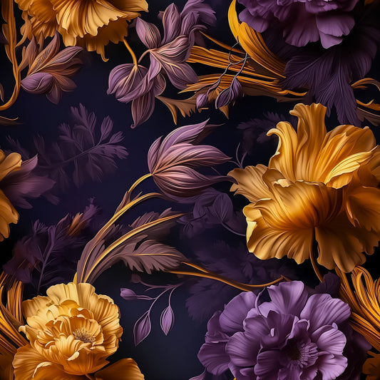 Moody Blooms Wrapping Paper – Dark, Luxurious Purple & Gold Floral Elegance