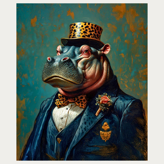 Dapper Hippo Portrait on Fine Art Paper | Unique Gift Idea, Animal Wall Art, Perfect for Birthdays and Celebrations