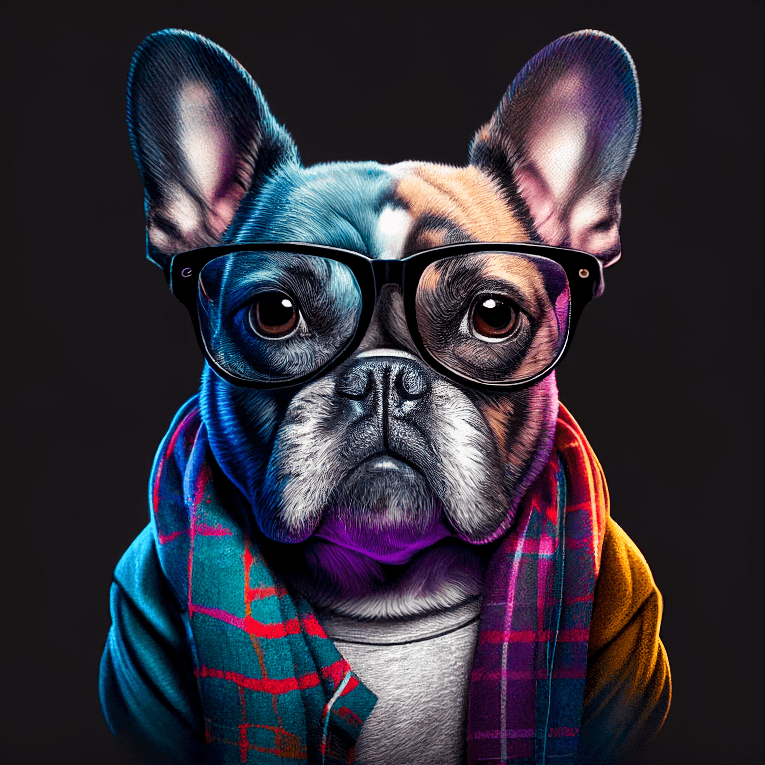 Chic French Bulldog Canvas Print - Hipster Dog with Glasses and Scarf Wall Art from The Curated Goose