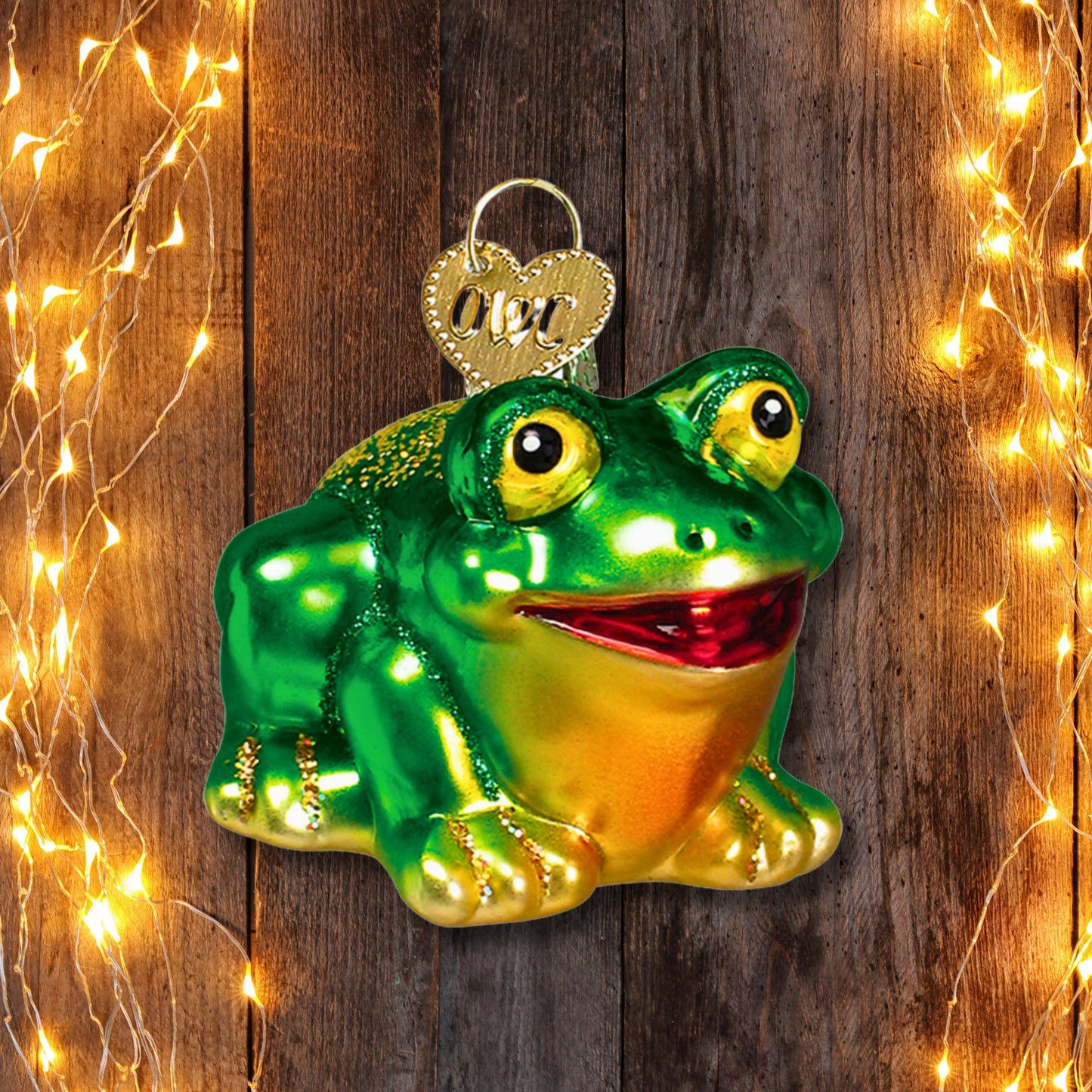 Green frog glass blown ornament