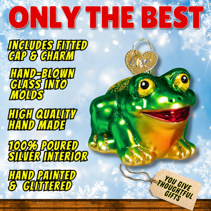 Green frog glass blown ornament