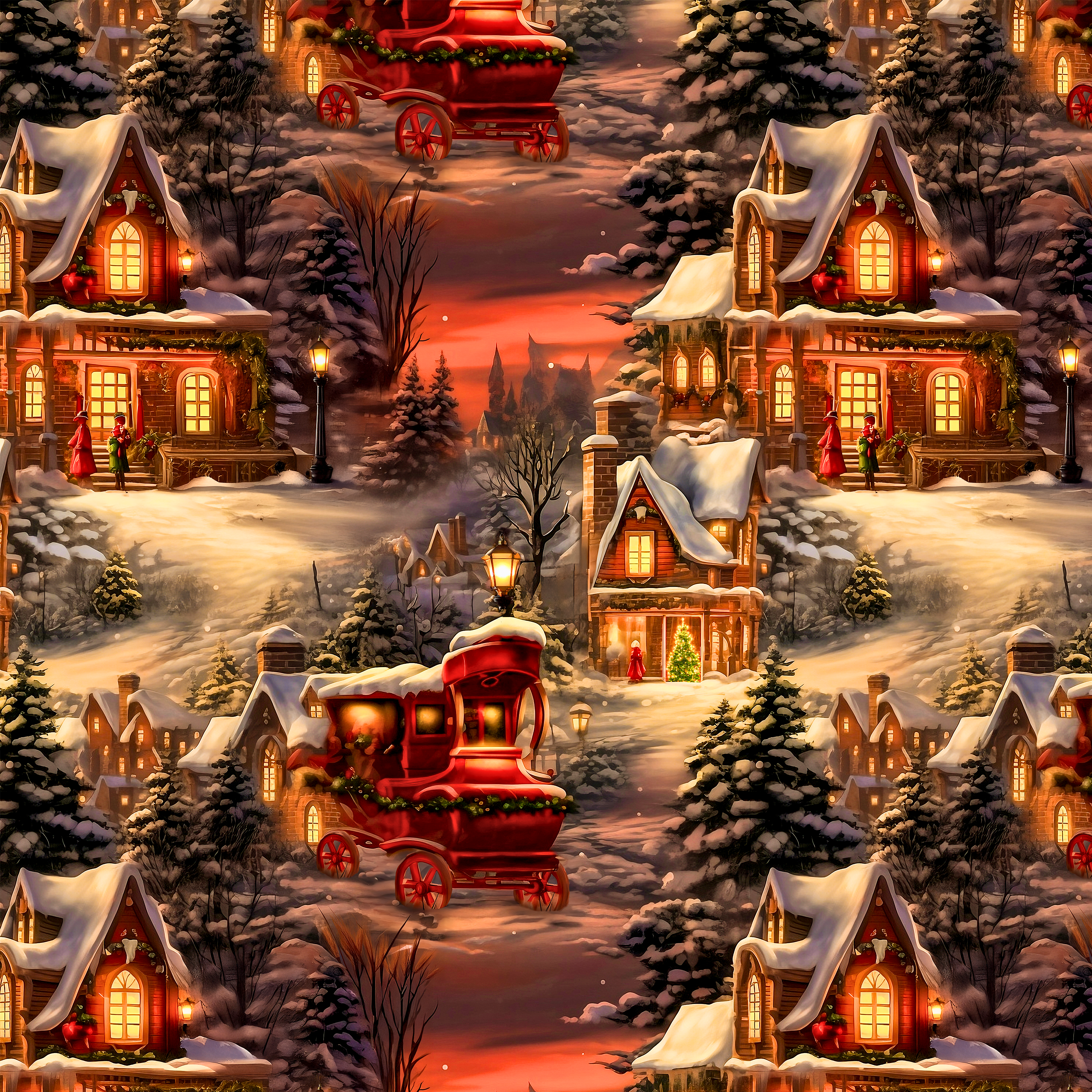 Vintage Horse Carriage Christmas Wrapping Paper: Winter Scene Design