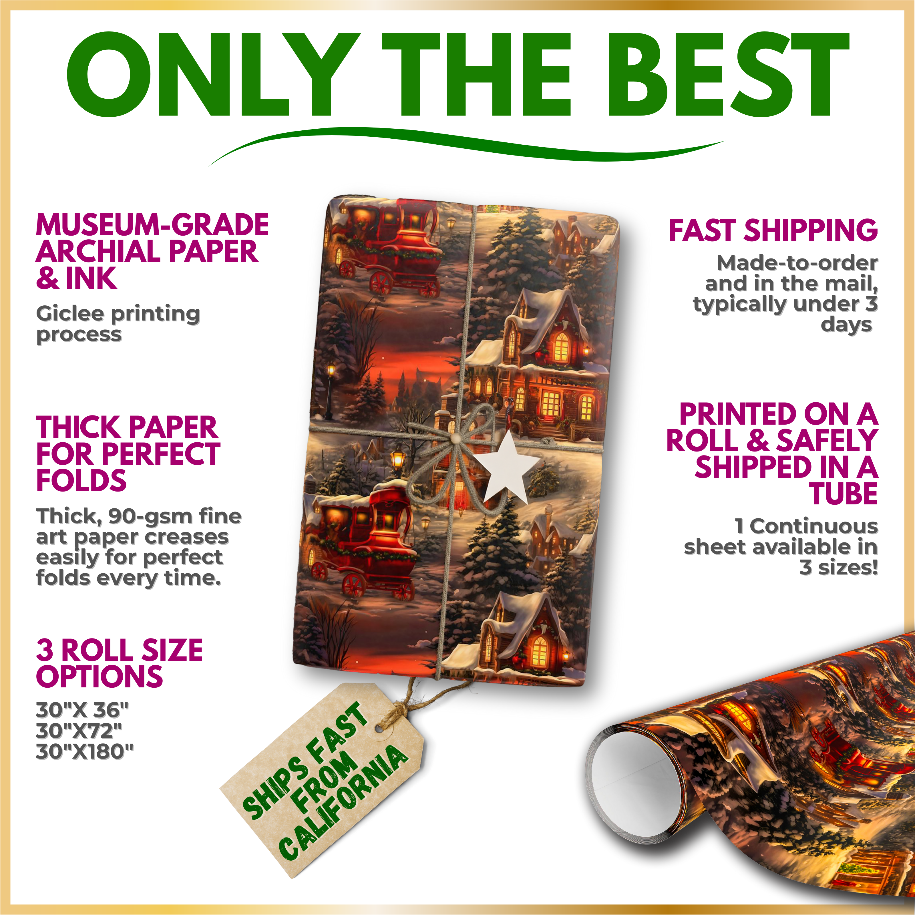 Vintage Horse Carriage Christmas Wrapping Paper: Winter Scene Design