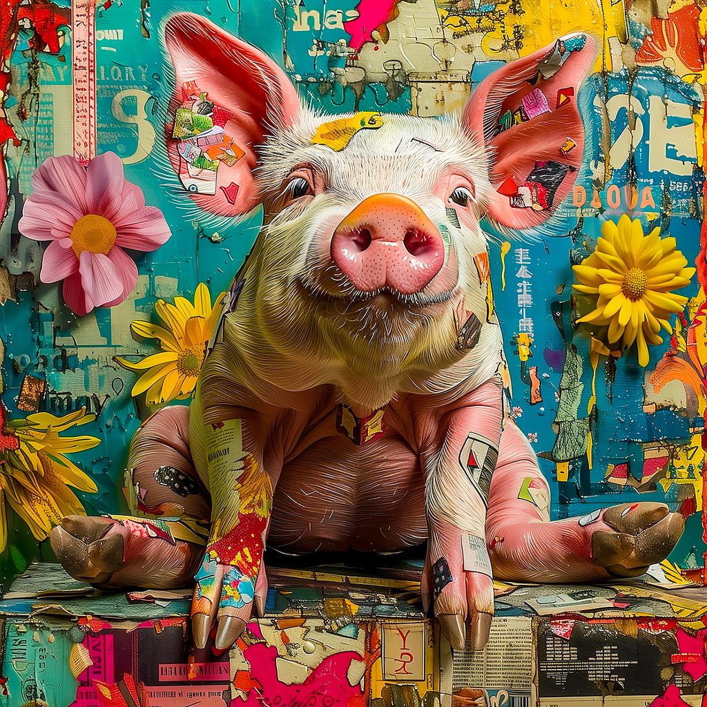 Abstract Pig Canvas Art: Maximalist Bold Colors, Up to 36 Inches