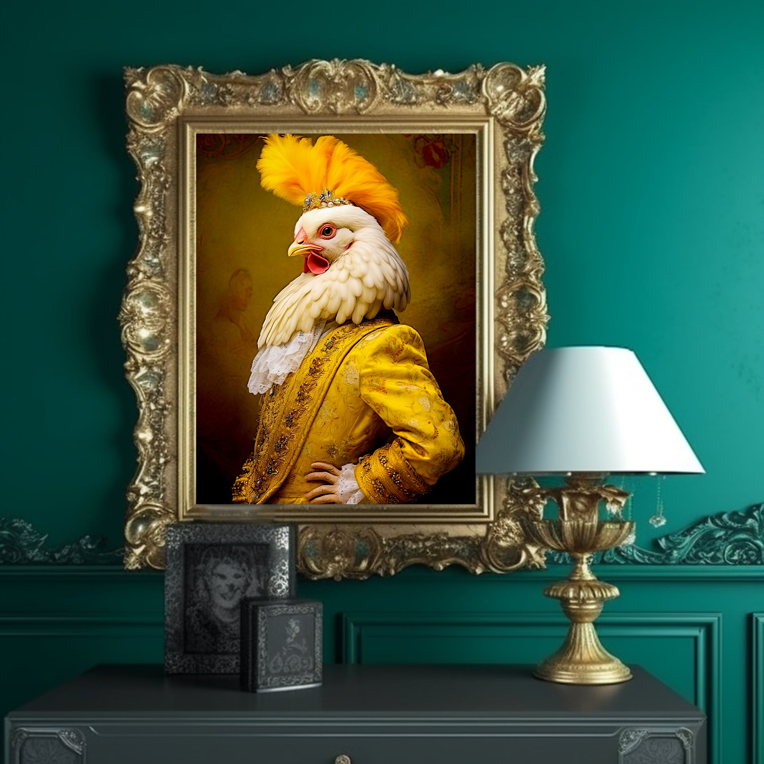 Renaissance Rooster Portrait Art Print: Victorian Animal Costume
