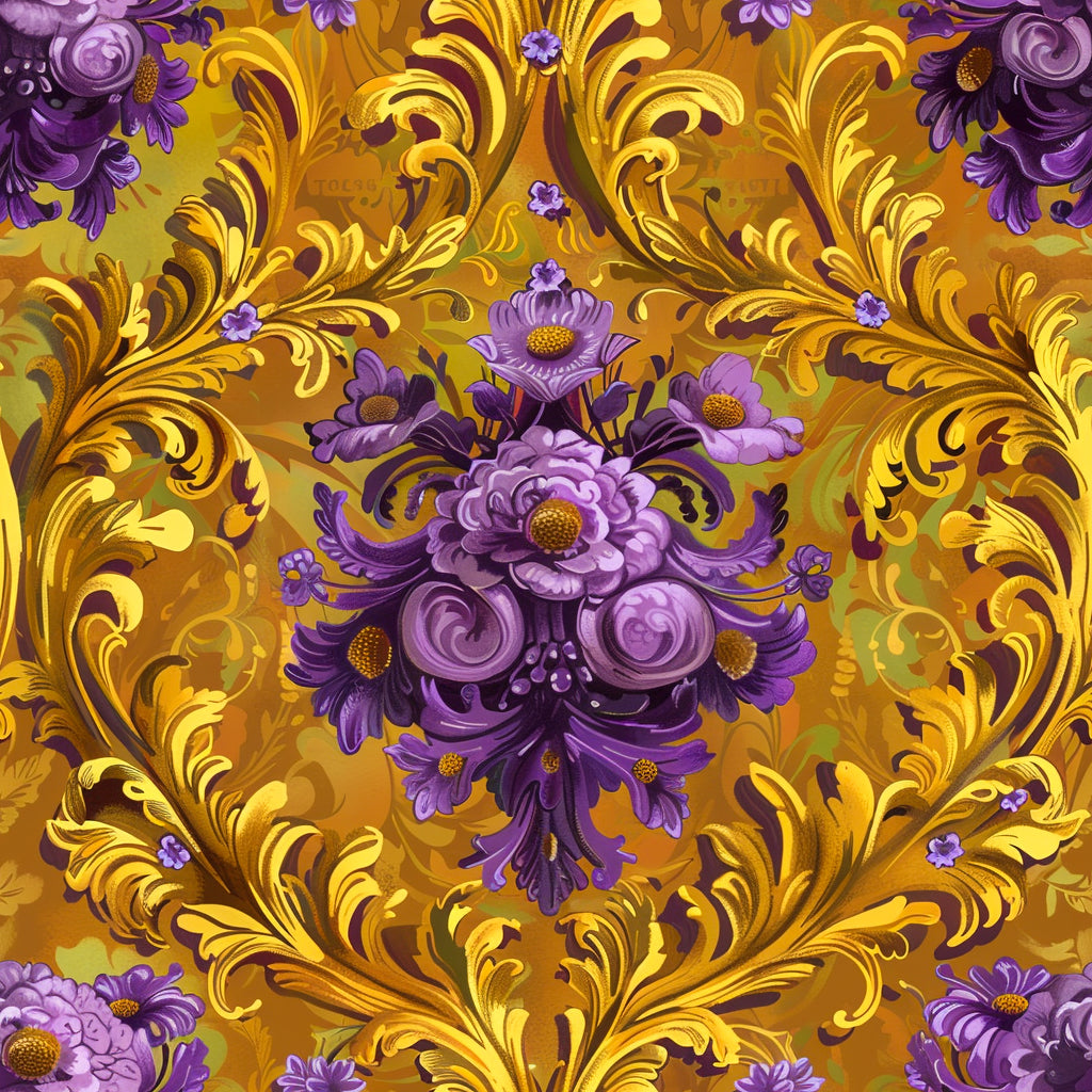 Purple & Gold Ornate Floral Wrapping Paper Rolls