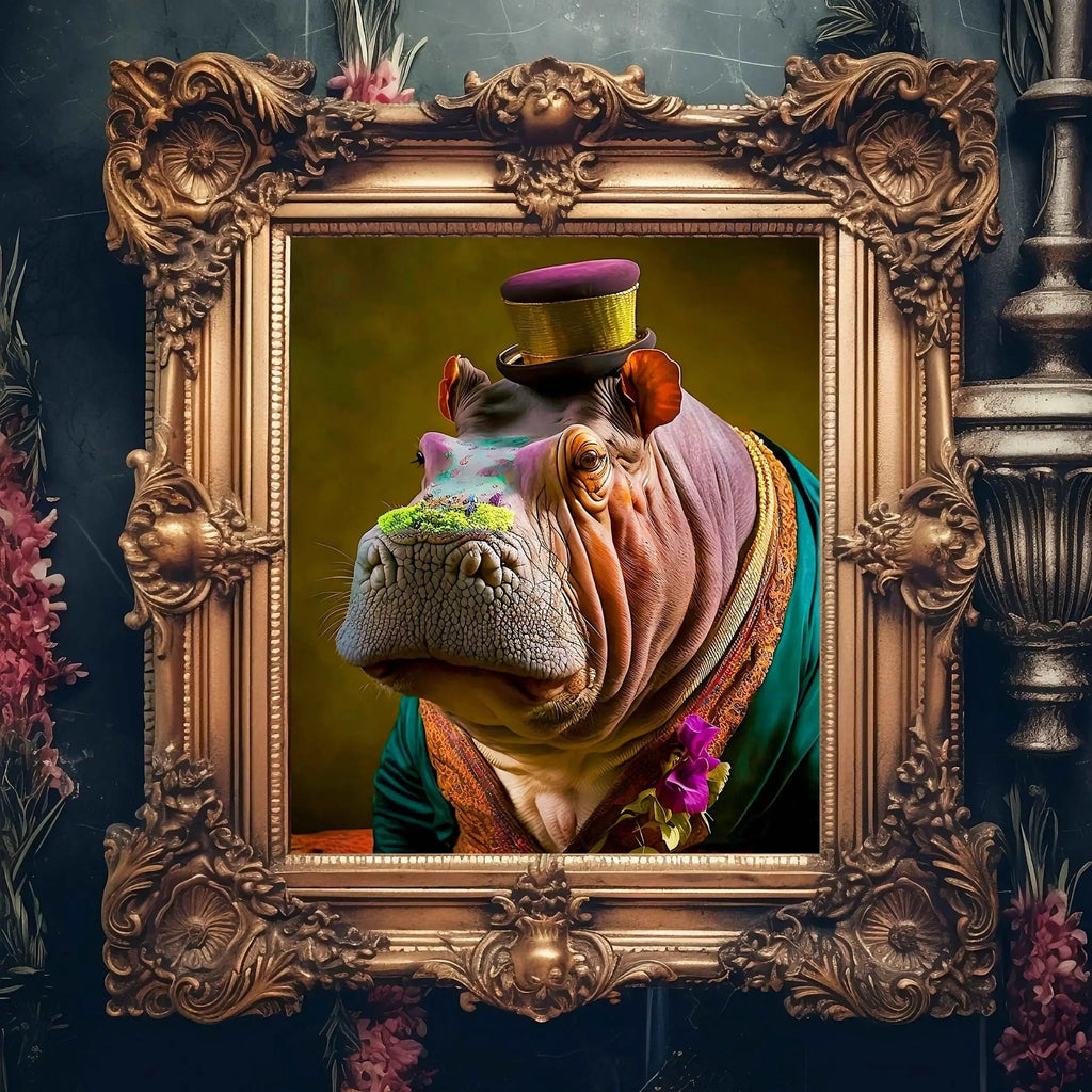 Renaissance Hippo Art Print | Funny Animal Art Home Décor from The Curated Goose