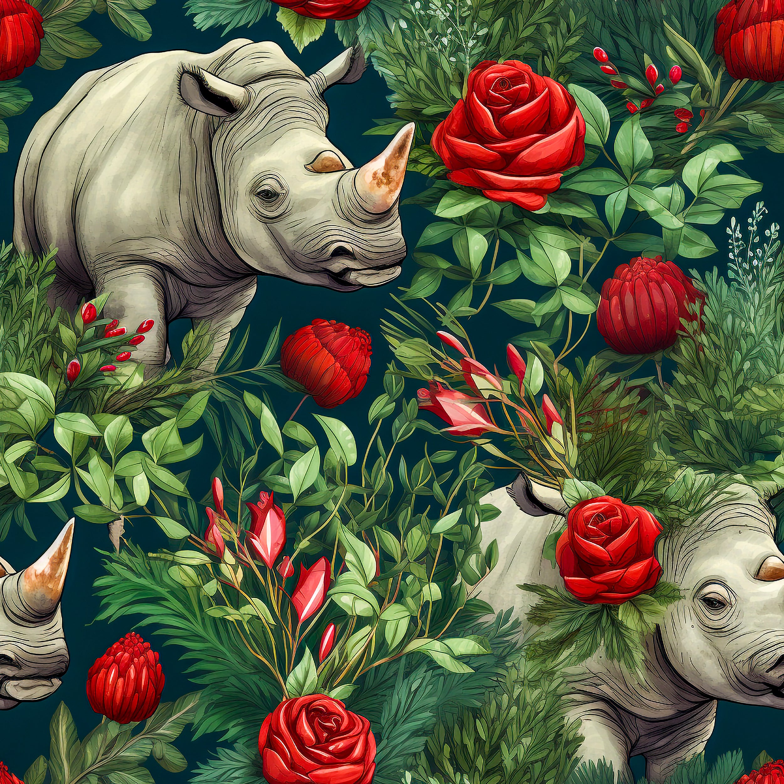 Floral Rhinoceros Wrapping Paper Rolls
