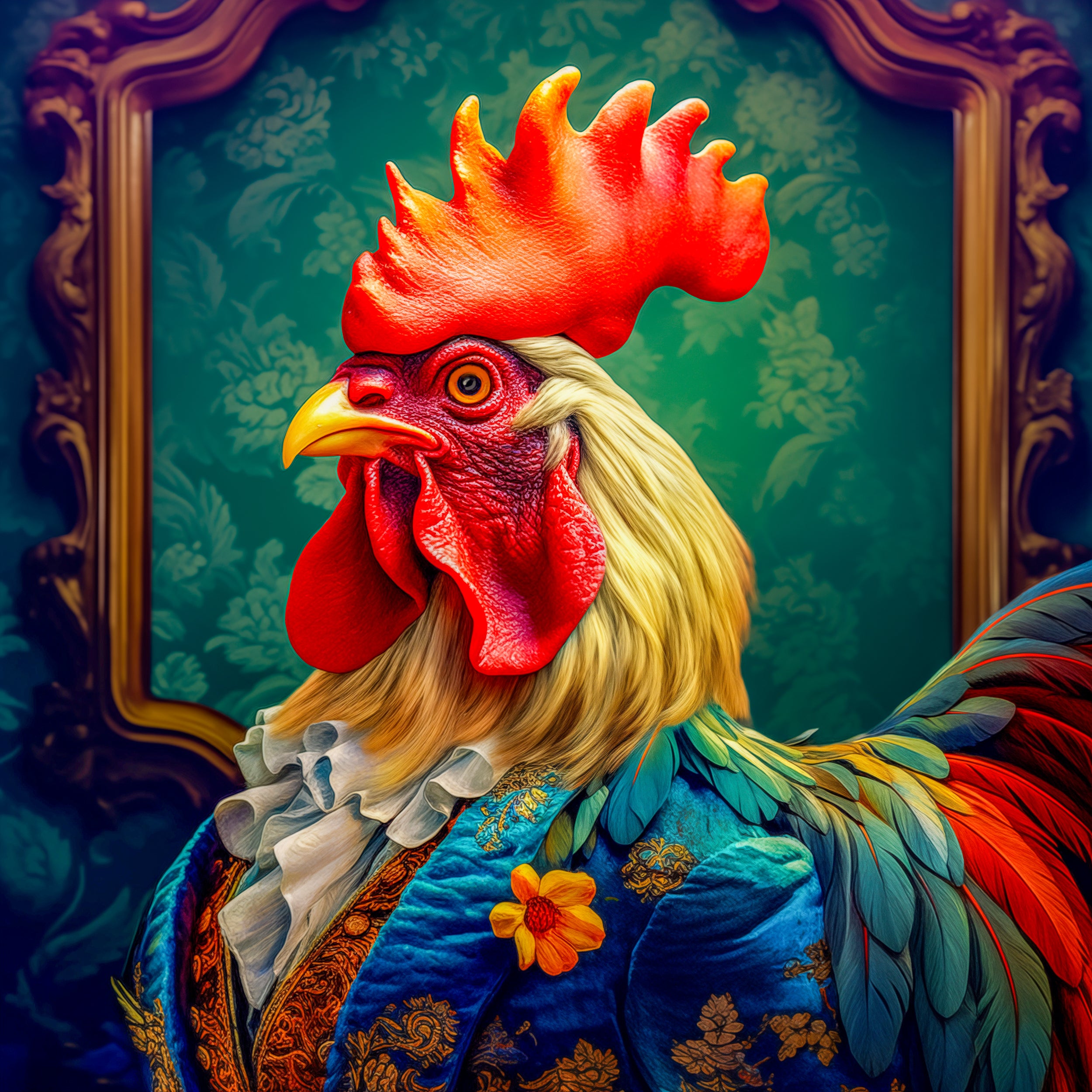 Colorful Renaissance Rooster Gallery Wrapped Canvas from The Curated Goose