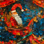 Mosaic Santa Claus and Sleigh Vintage Christmas Wrapping Paper – Classic Holiday Gift Wrap Rolls