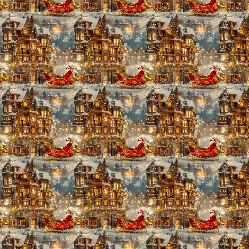Victorian Mansion Holiday Wrapping Paper – Luxurious and Festive with Santa’s Sleigh Shining Bright