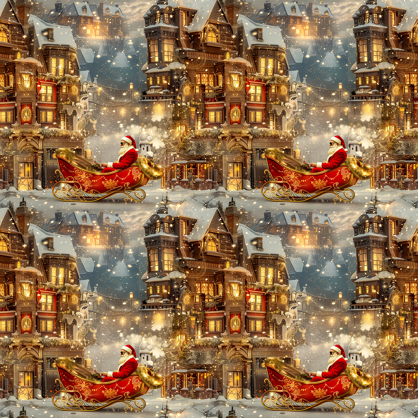 Victorian Mansion Holiday Wrapping Paper – Luxurious and Festive with Santa’s Sleigh Shining Bright