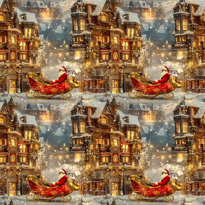 Victorian Mansion Holiday Wrapping Paper – Luxurious and Festive with Santa’s Sleigh Shining Bright