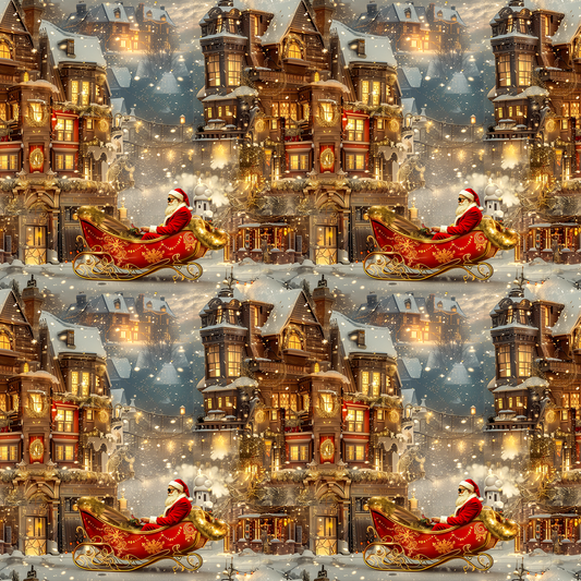 Victorian Mansion Holiday Wrapping Paper – Luxurious and Festive with Santa’s Sleigh Shining Bright